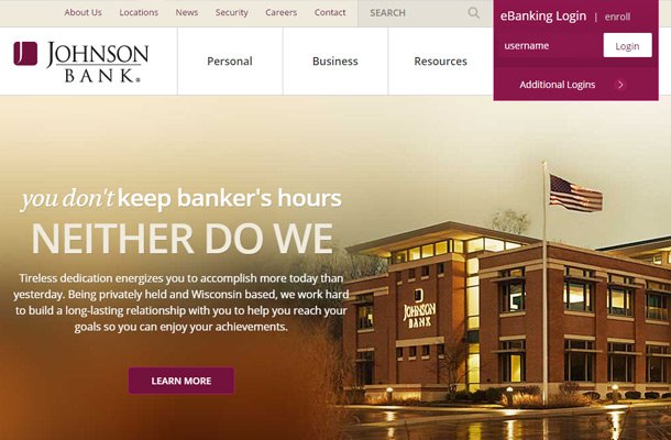 johnson bank homepage website layout