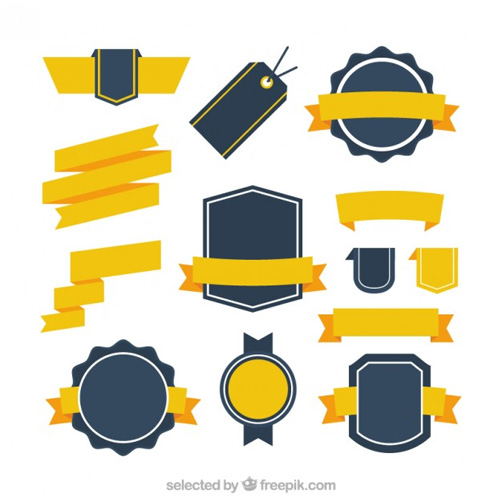 Retro-badges-collection-with-yellow-ribbons