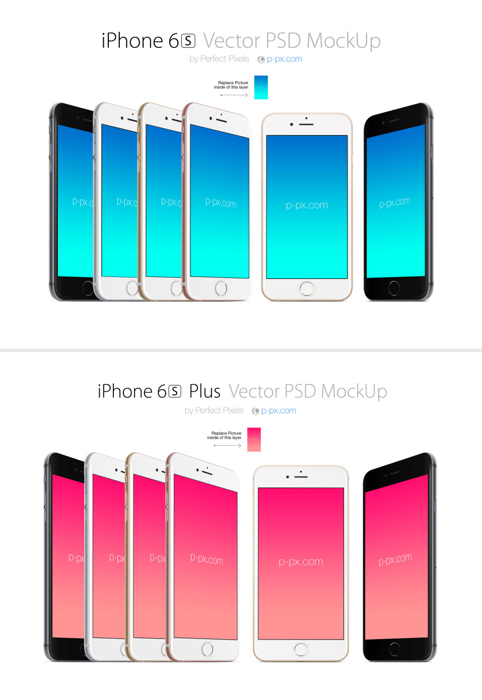 完美的iPhone6S 和 iPhone6S plus 展示模型PSD下载