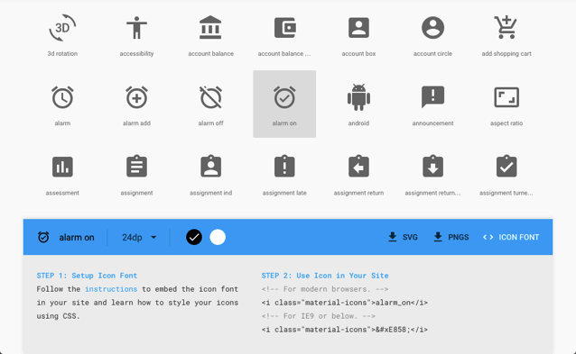 Google 提供免费 Material icons 向量图示集，可自由用于个人或商业项目