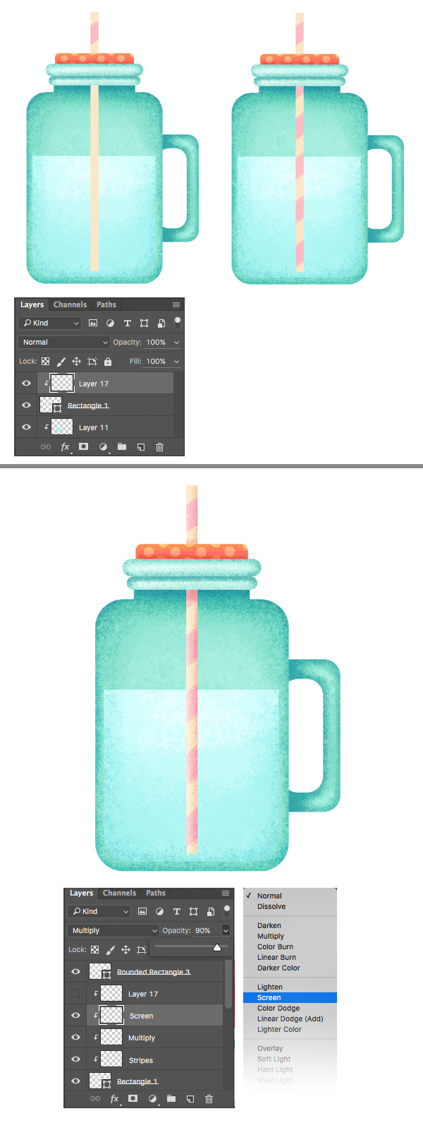 shape the straw with linked layers
