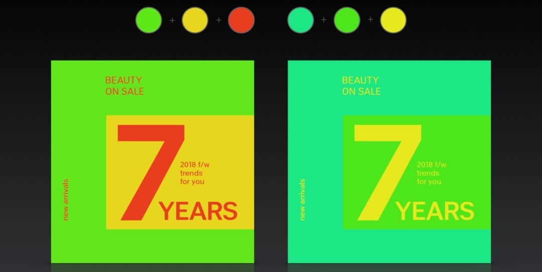 这个海报的背景是绿色,上方插图的颜色使用了红色和黄色,整体的配色