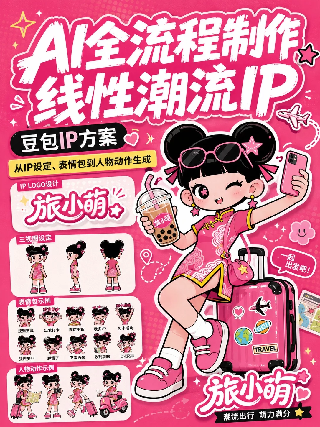 AI直出线性潮流IP!从Logo到表情包4步搞定