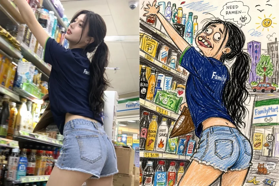 照片改成搞笑丑萌涂鸦画，附详细提示词！