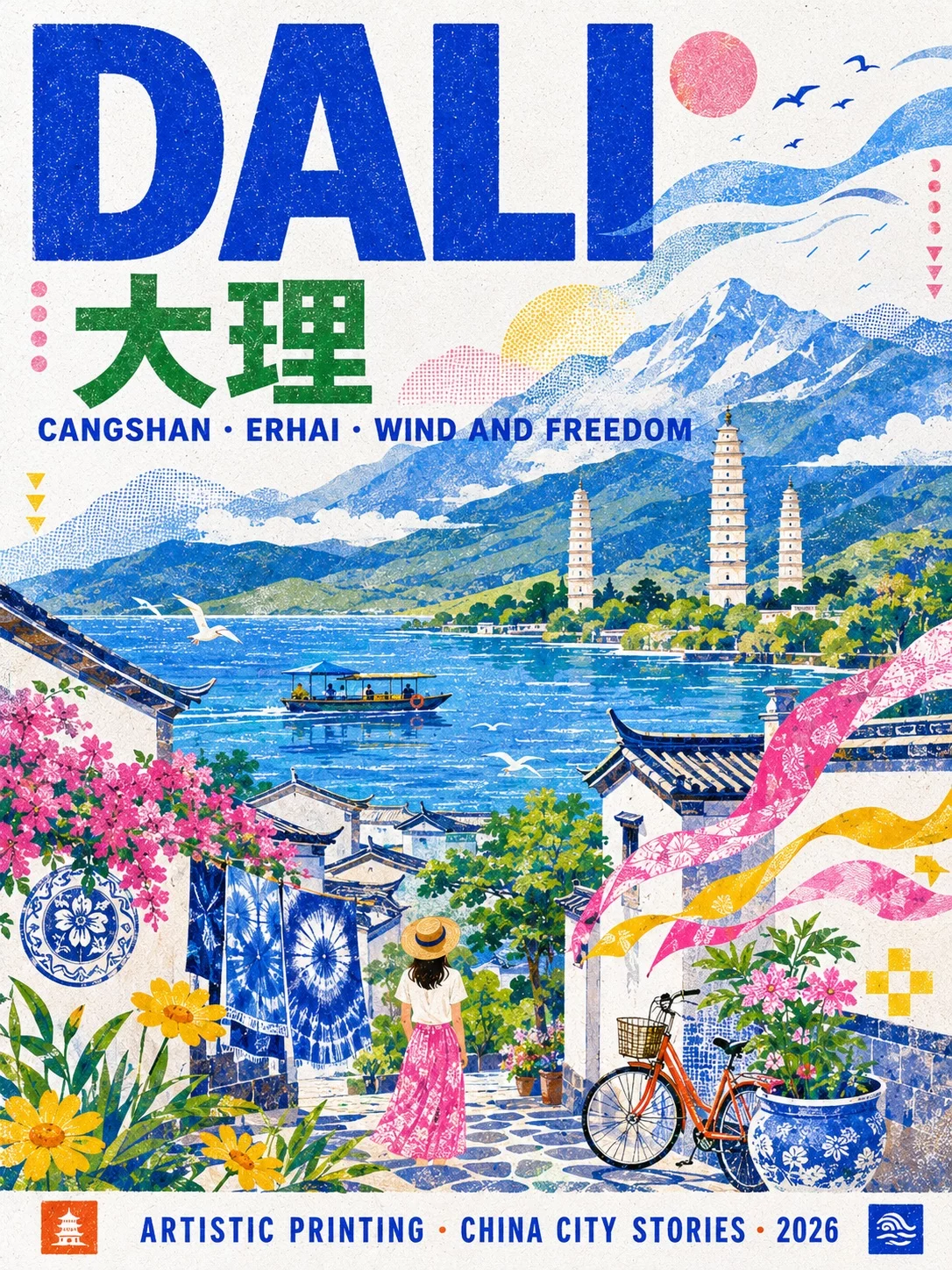 9座中国城市海报提示词!用 AI 做出一套复古孔版印刷旅行图