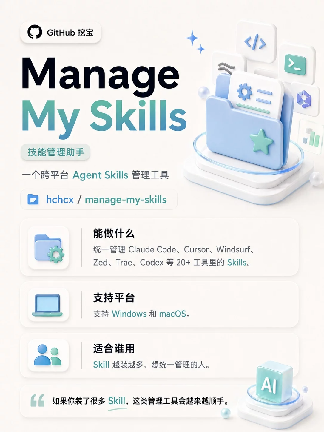 10个AI Skills!把GitHub热门工具直接装进工作流