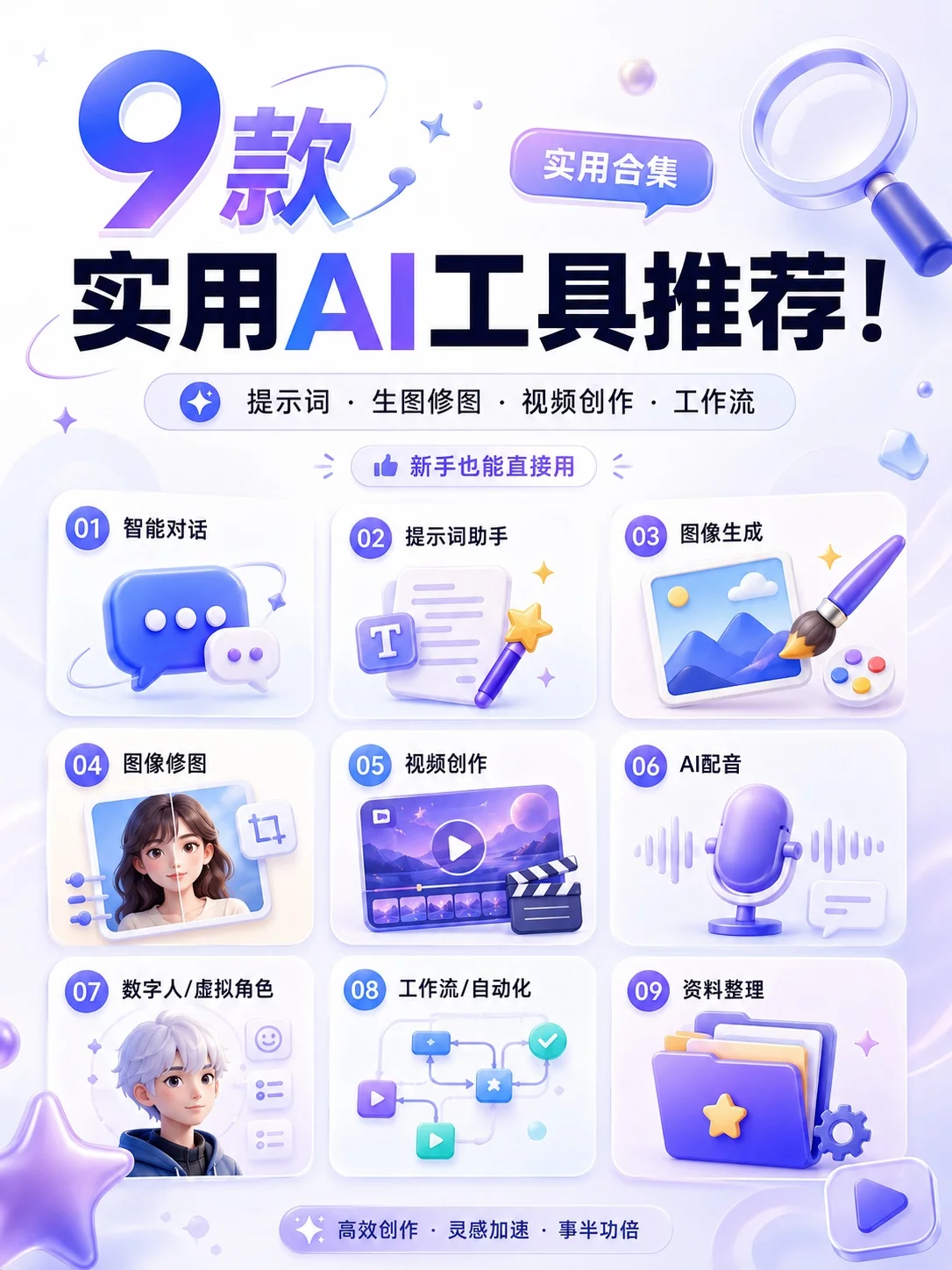 9款实用AI工具推荐！从写提示词到做图剪视频一次学会