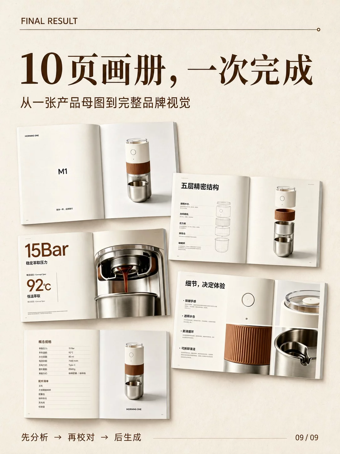 AI一键做整套画册!7步跑通10页产品设计流程
