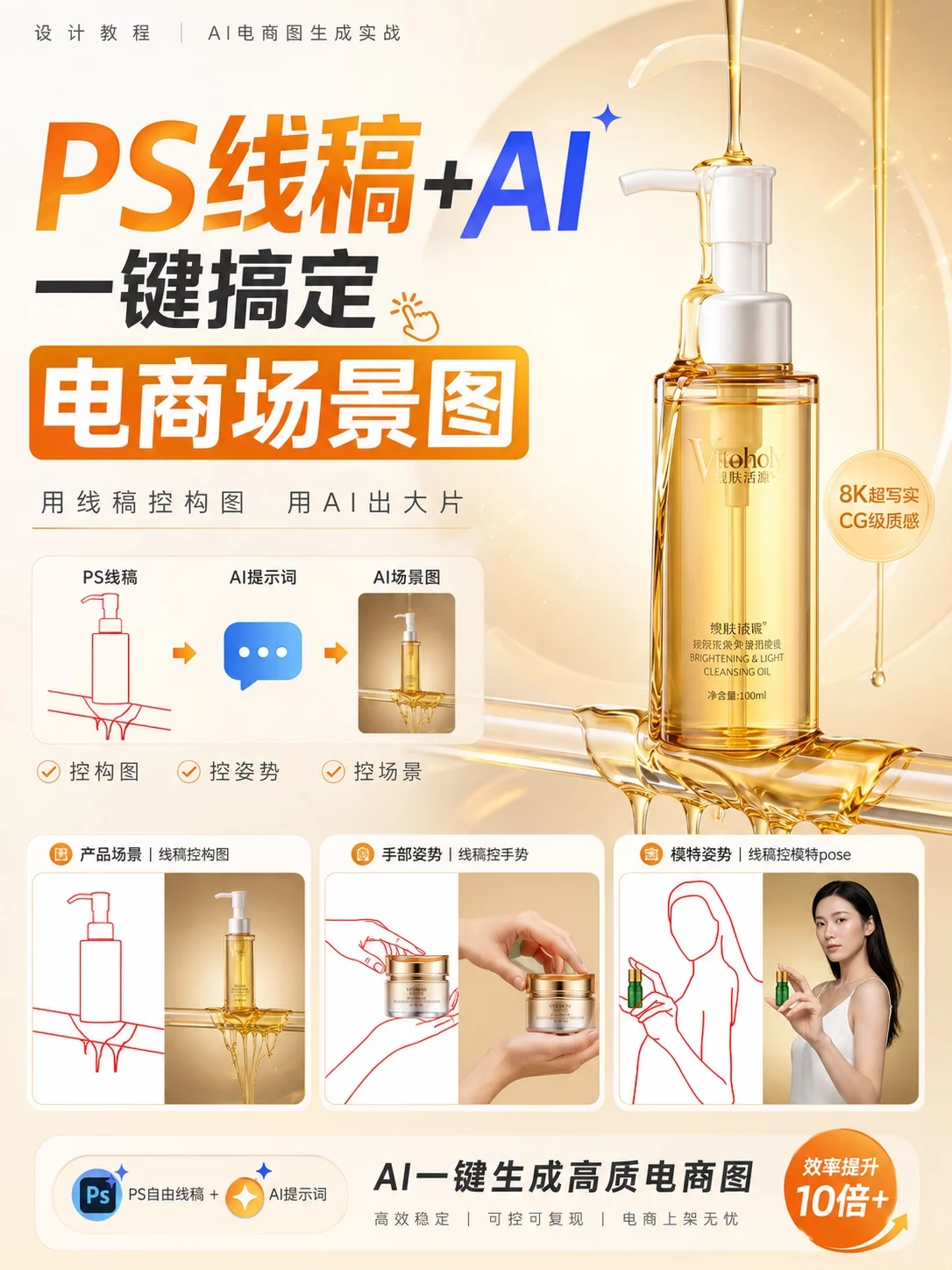 告别AI反复抽卡!2步做出构图精准的美妆电商图