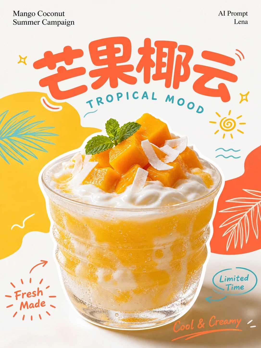GPT-img2夏日茶饮海报提示词！款款都很吸睛