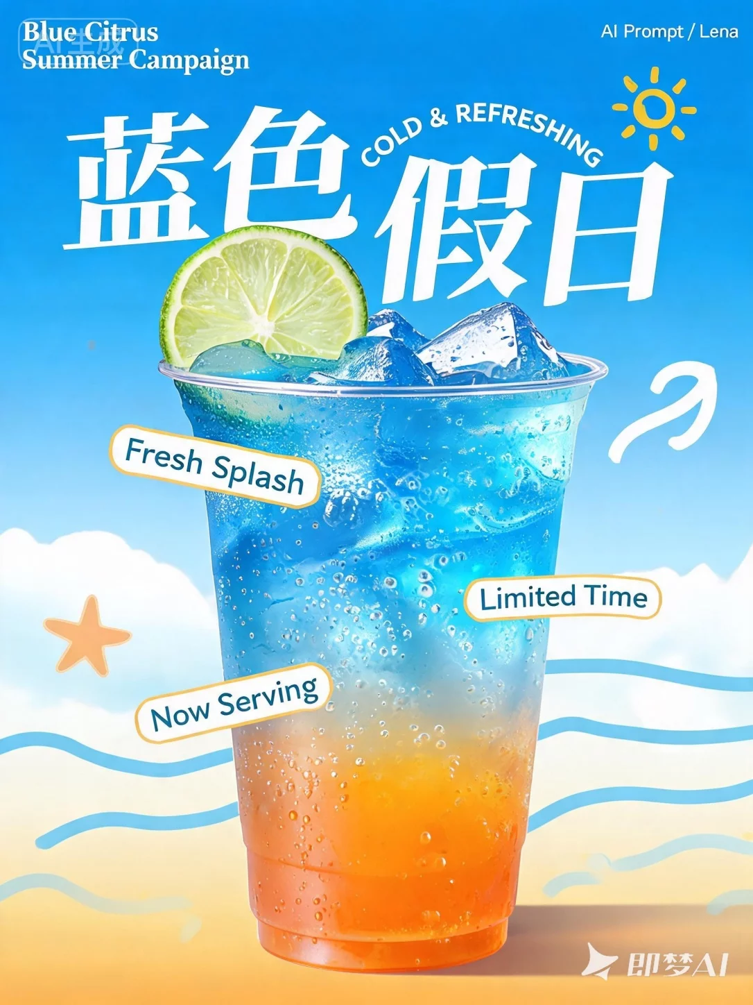GPT-img2夏日茶饮海报提示词！款款都很吸睛