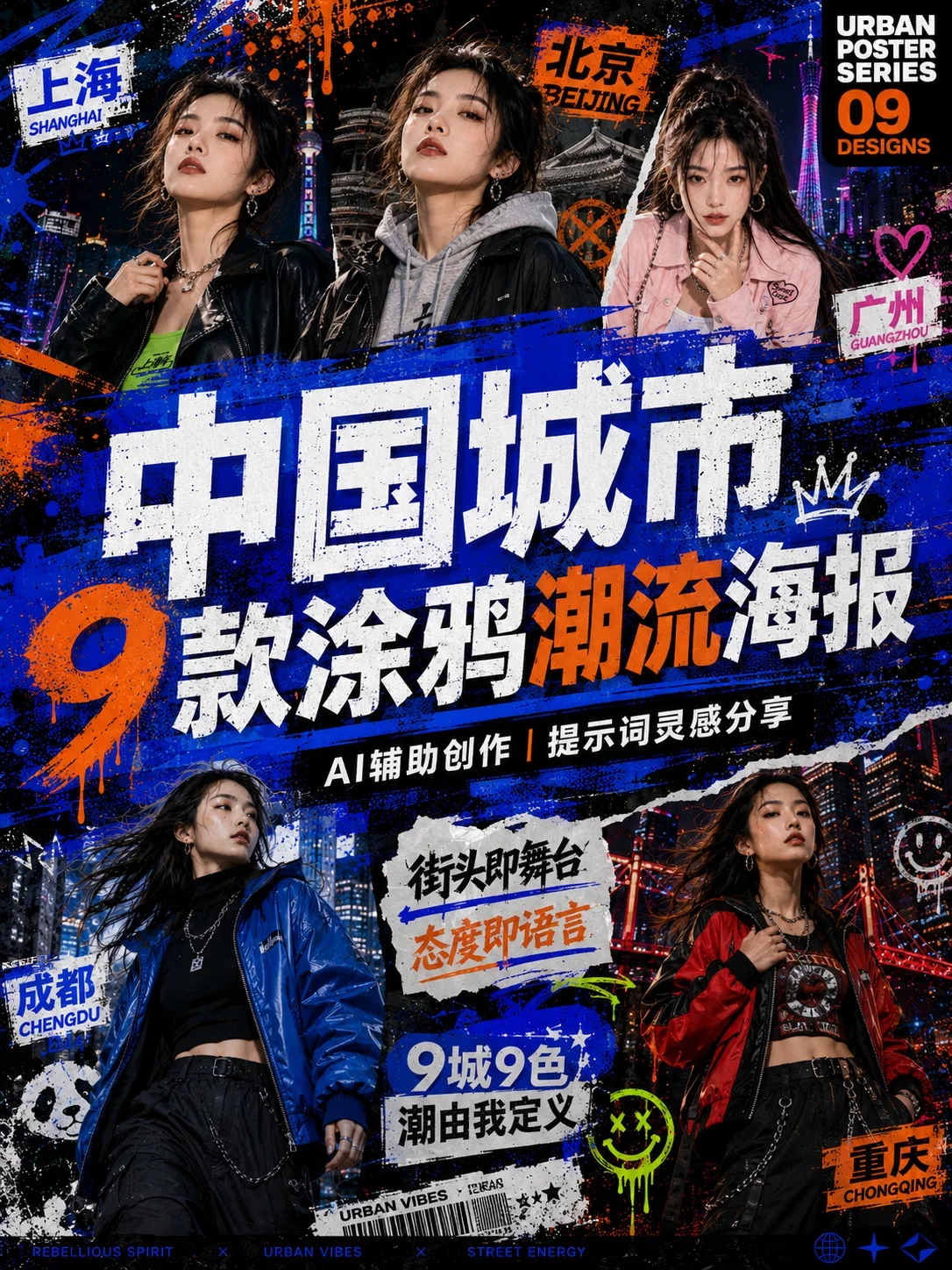 提示词灵感!9款中国城市涂鸦海报,张张都很出片