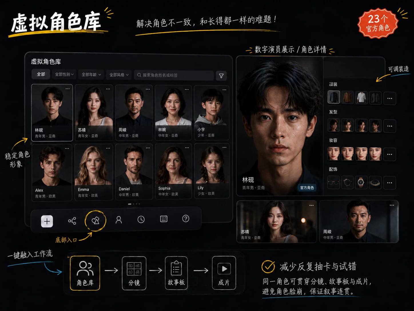 受够了AI生成的短剧人脸都一样?LibTV虚拟角色库能救场