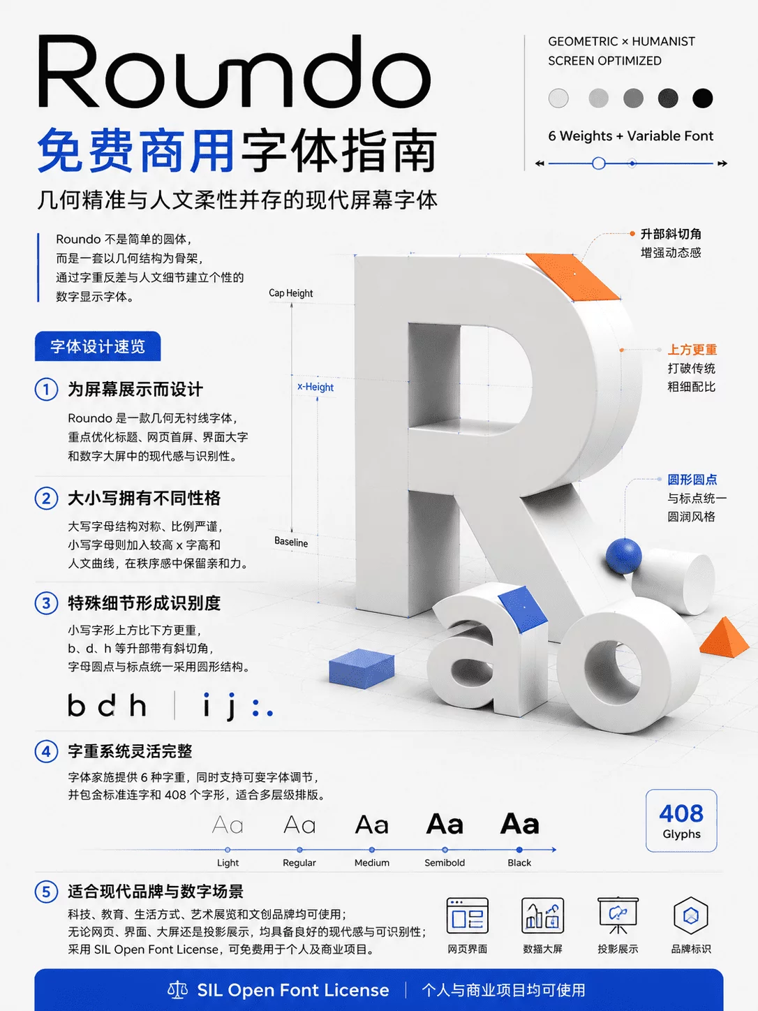 想要科技感设计?收藏好这个免费可商用的字体Roundo