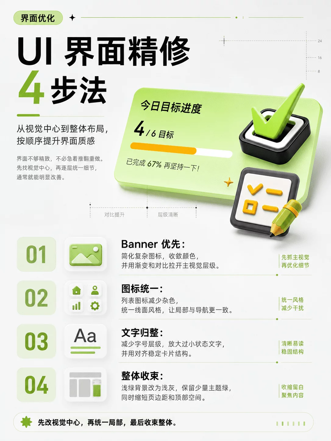界面不精致又不知从哪下手,按照这3步改就行!