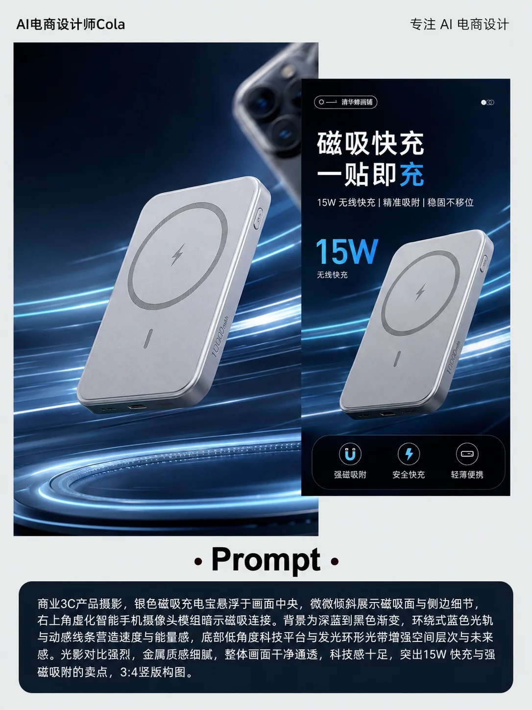 1张白底图搞定！AIGC做充电宝详情页教程，附详细提示词