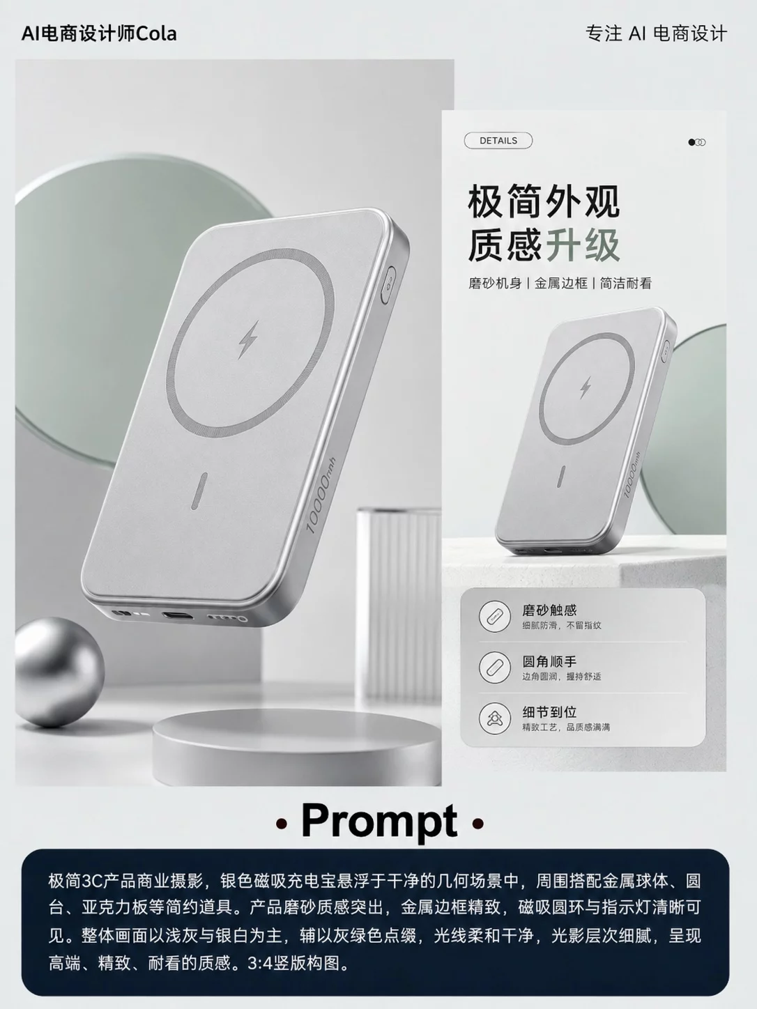1张白底图搞定！AIGC做充电宝详情页教程，附详细提示词
