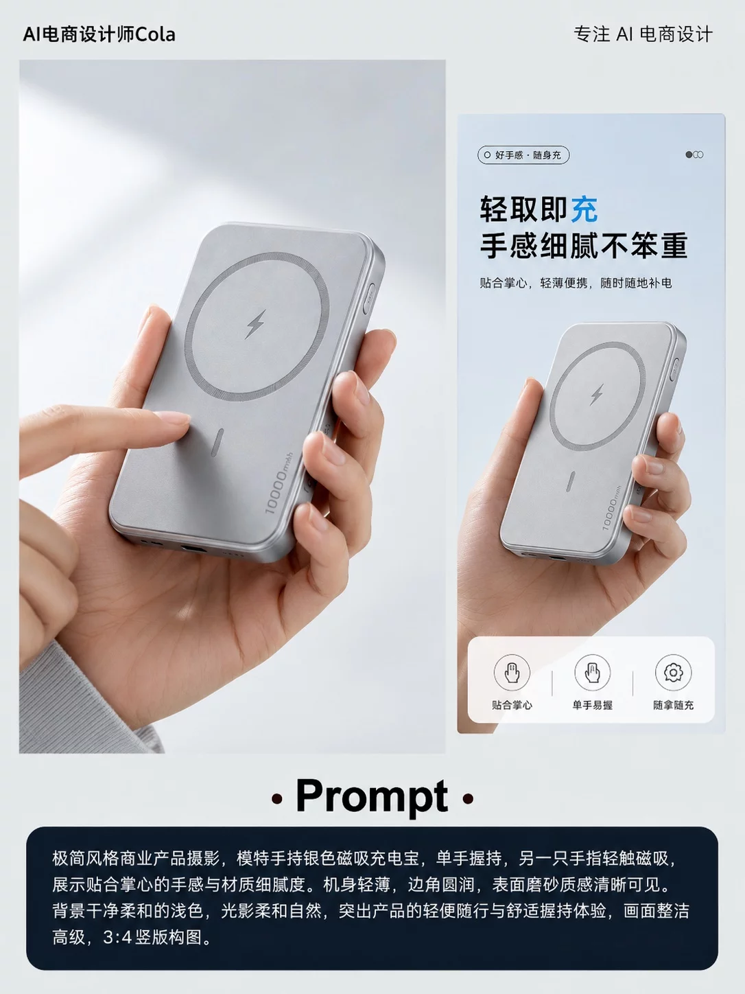1张白底图搞定！AIGC做充电宝详情页教程，附详细提示词