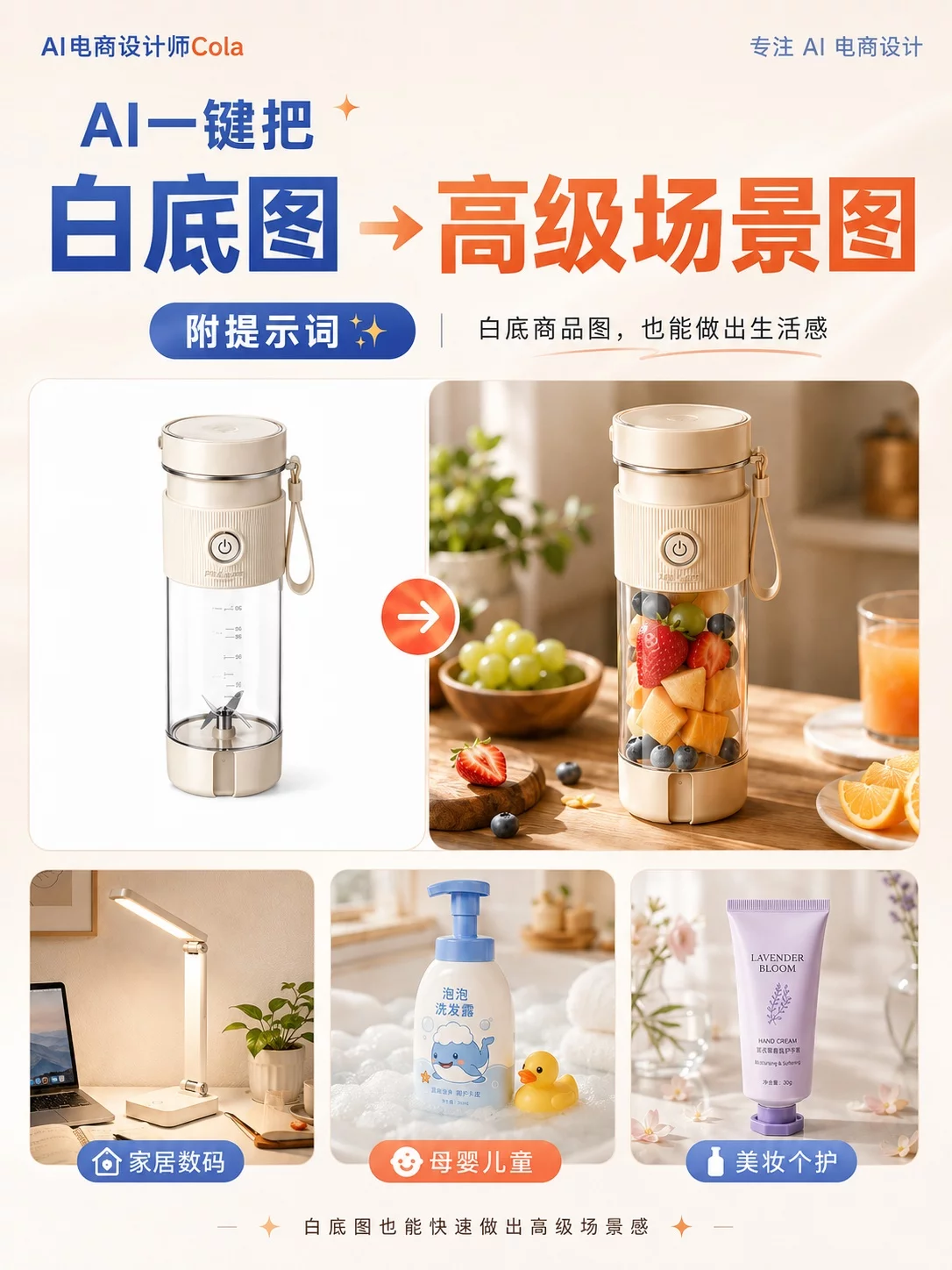 3步搞定电商场景图！一张白底图也能用AI出大片