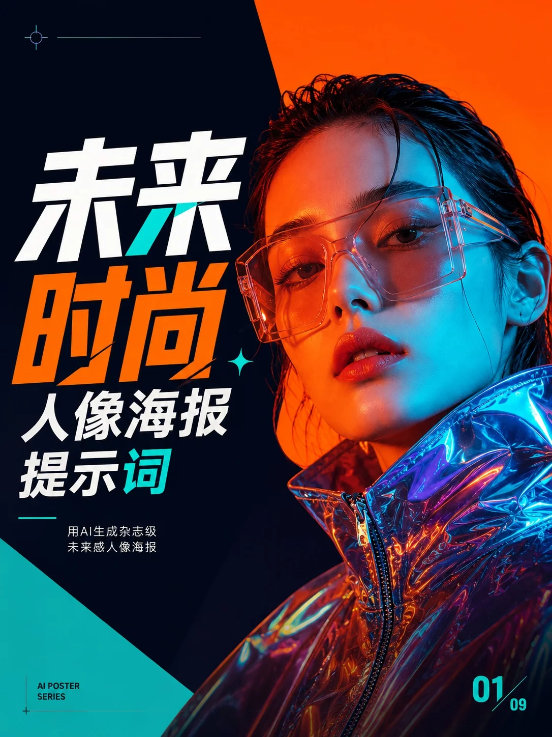未来时尚人像海报提示词!9组配色把杂志大片感直接拉满