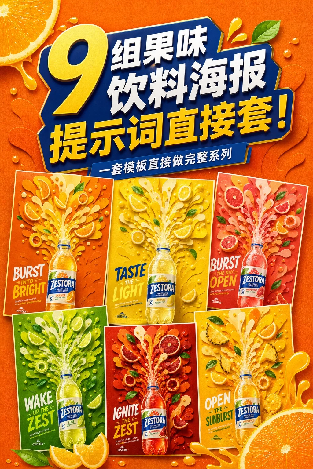 9组饮料海报提示词夯爆了！一套模板直接做完整系列