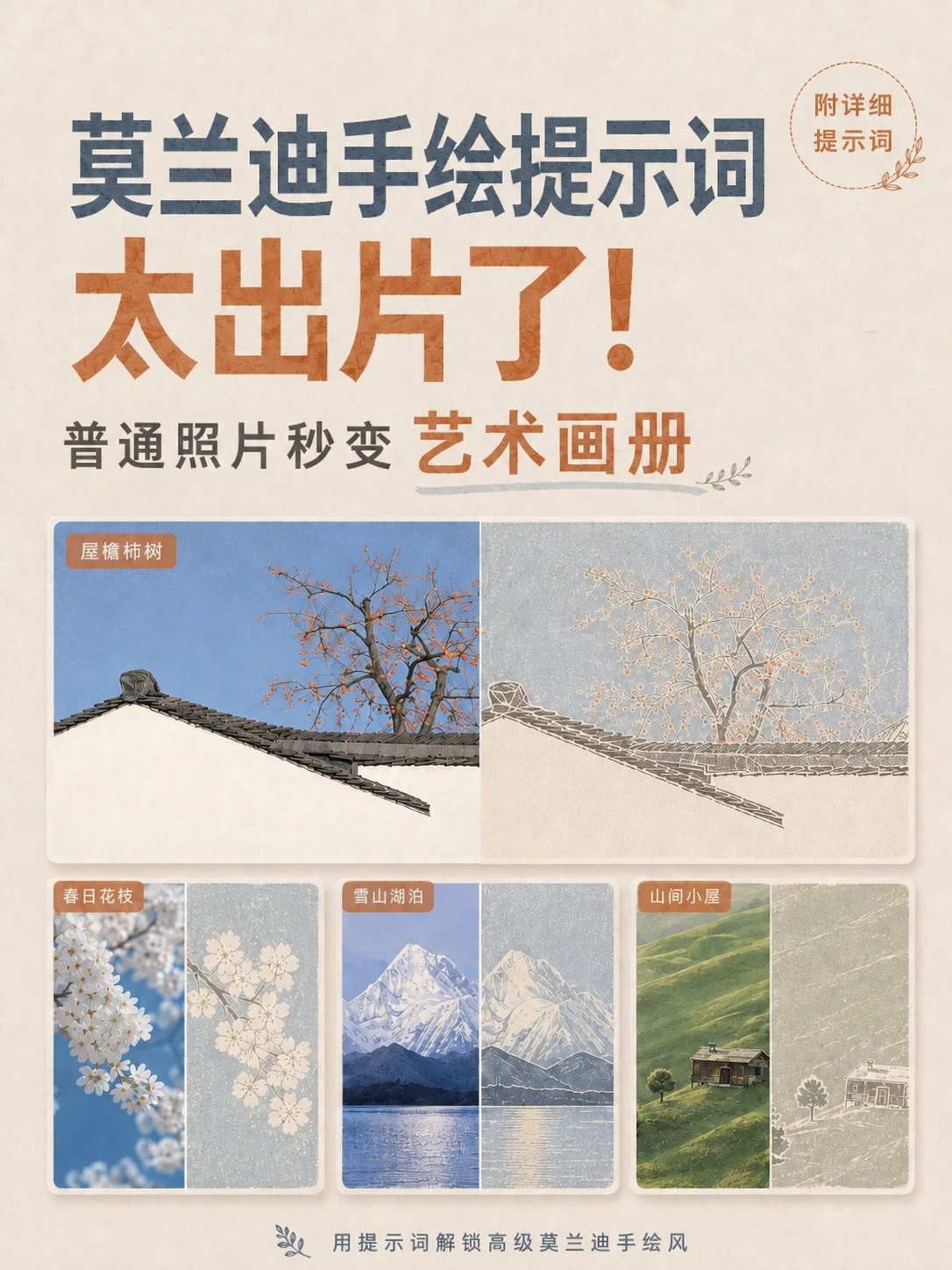 这套莫兰迪手绘提示词太出片了！把普通照片秒变艺术画册