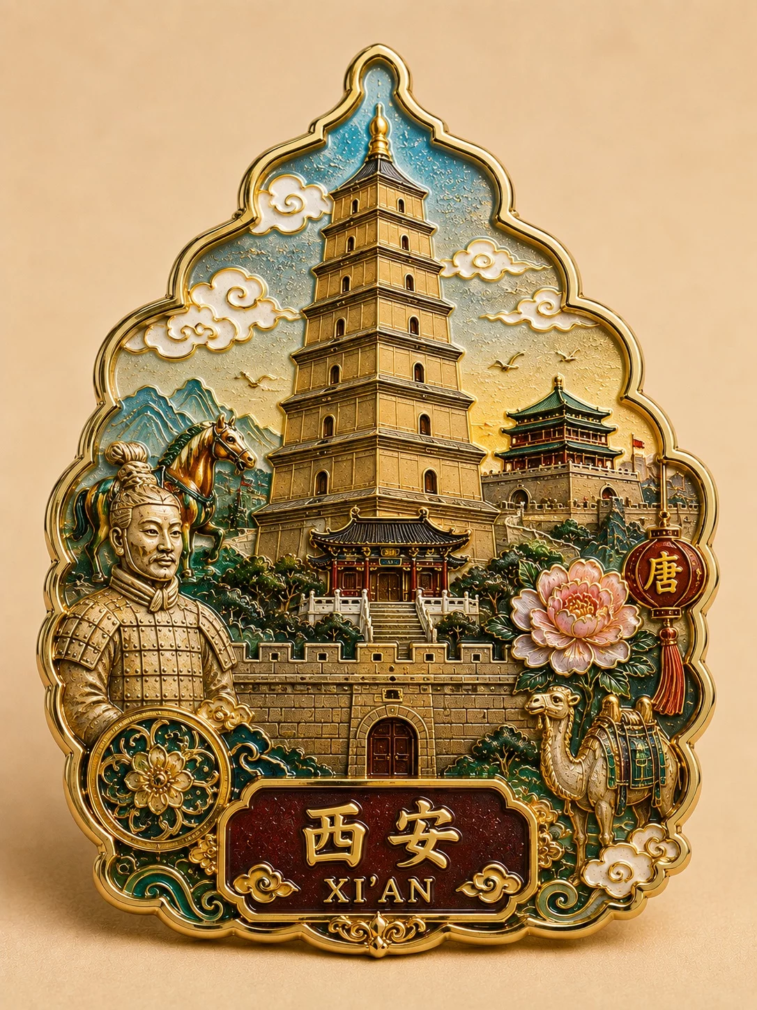 9款中国城市珐琅冰箱贴提示词!AI文创也能这么高级