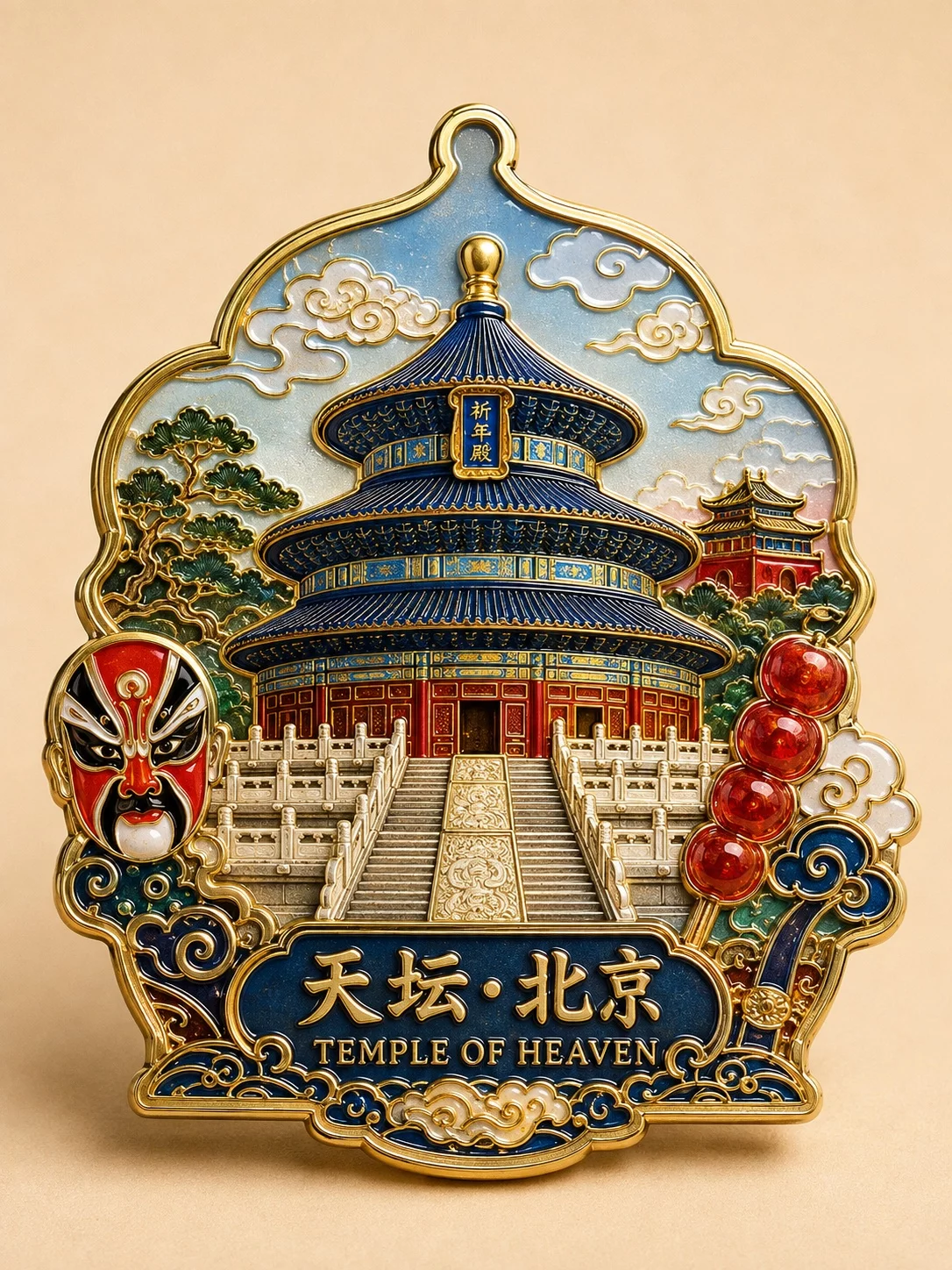 9款中国城市珐琅冰箱贴提示词!AI文创也能这么高级