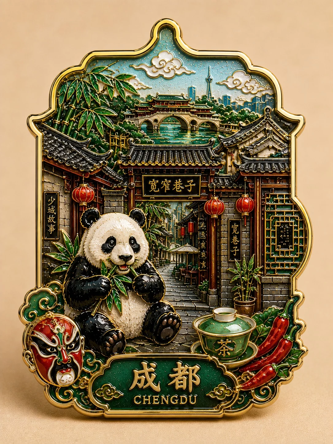 9款中国城市珐琅冰箱贴提示词!AI文创也能这么高级