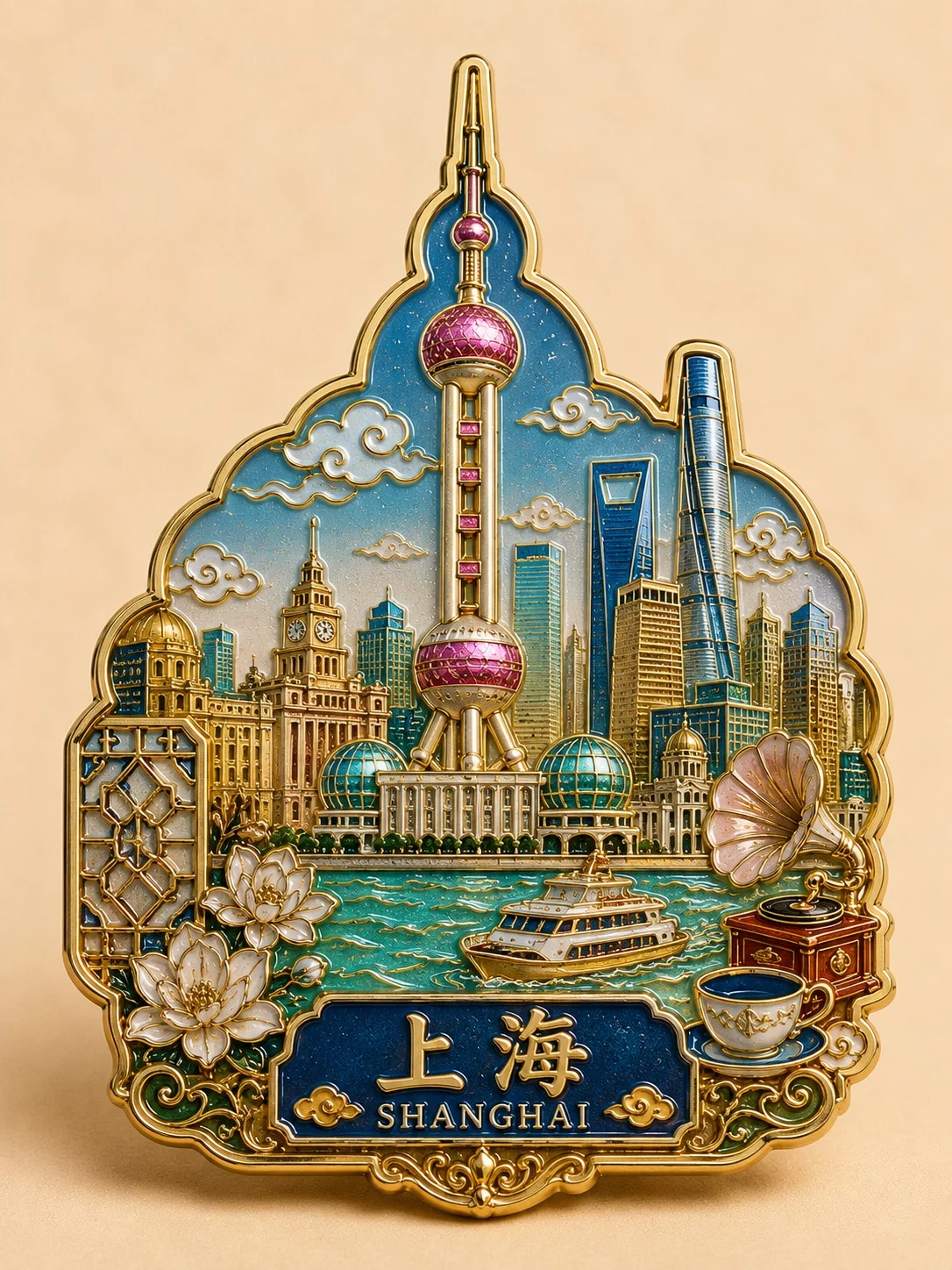 9款中国城市珐琅冰箱贴提示词!AI文创也能这么高级