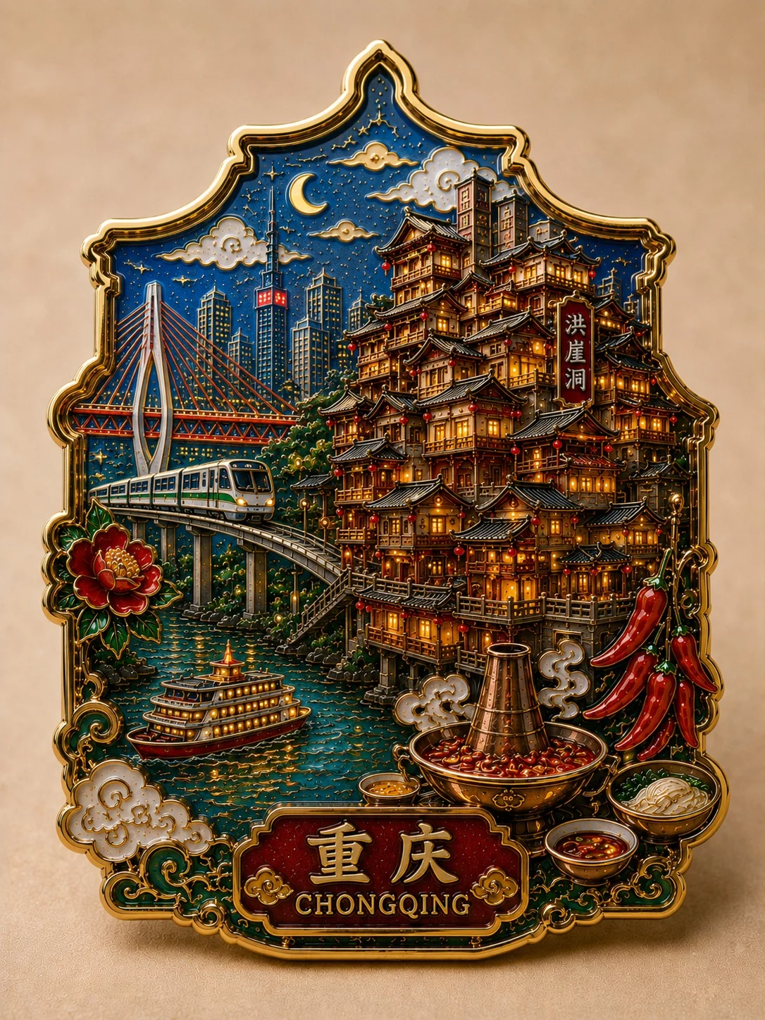 9款中国城市珐琅冰箱贴提示词!AI文创也能这么高级