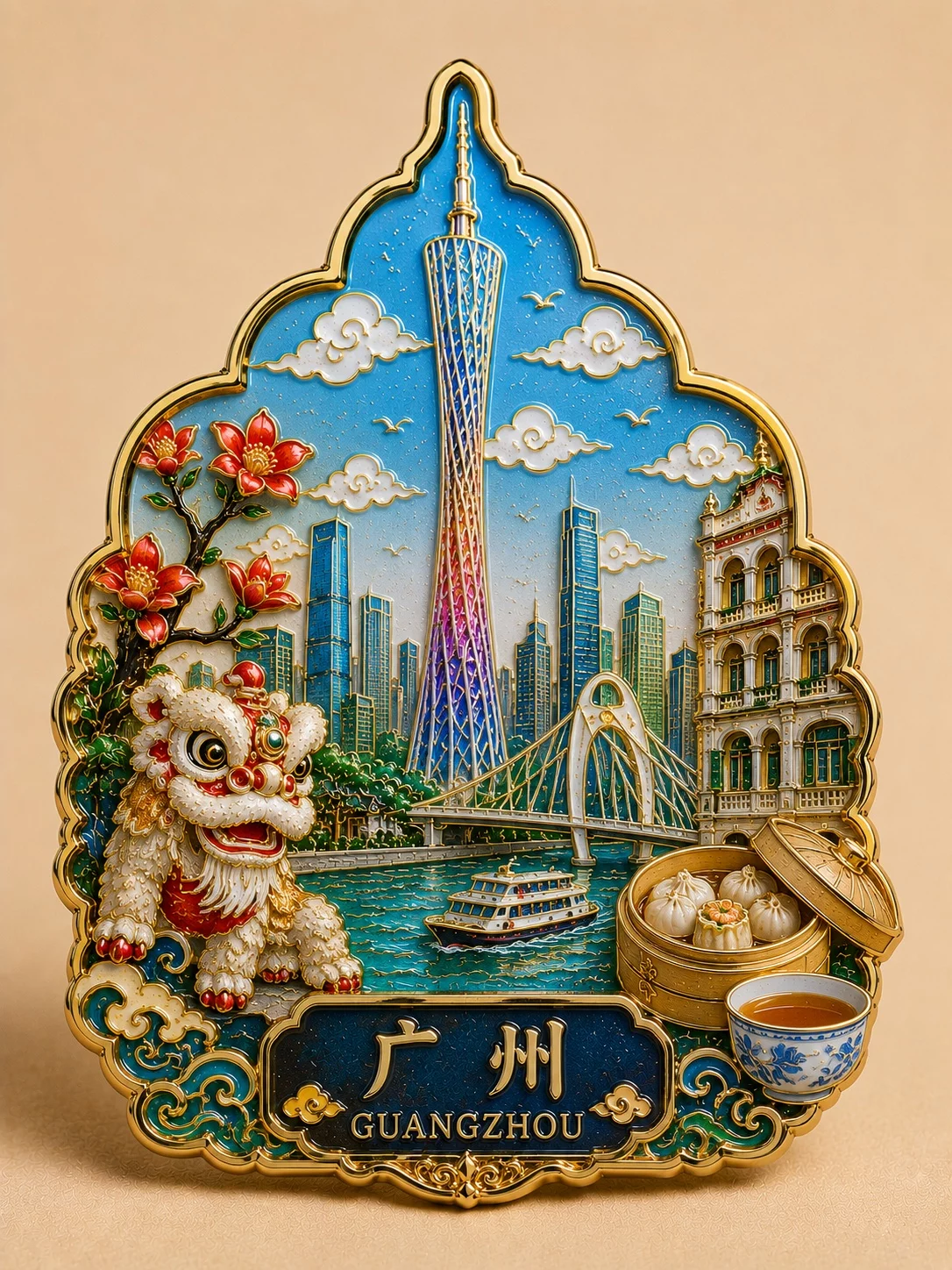 9款中国城市珐琅冰箱贴提示词!AI文创也能这么高级