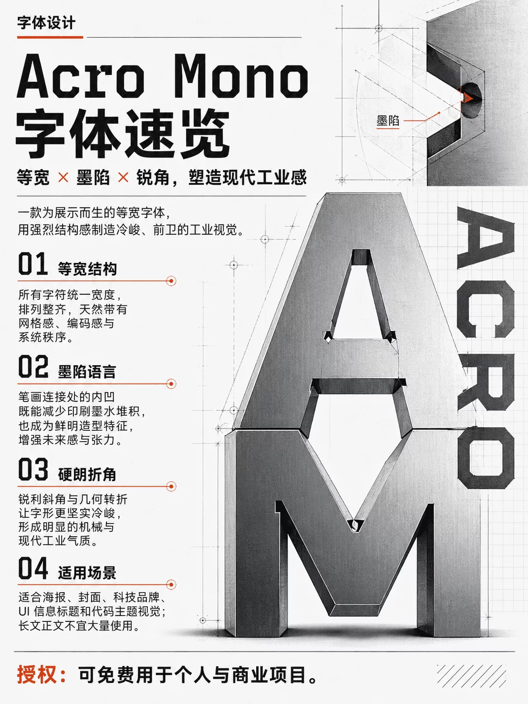 想找科技感十足的英文字体?试试这款免费的Acro Mono