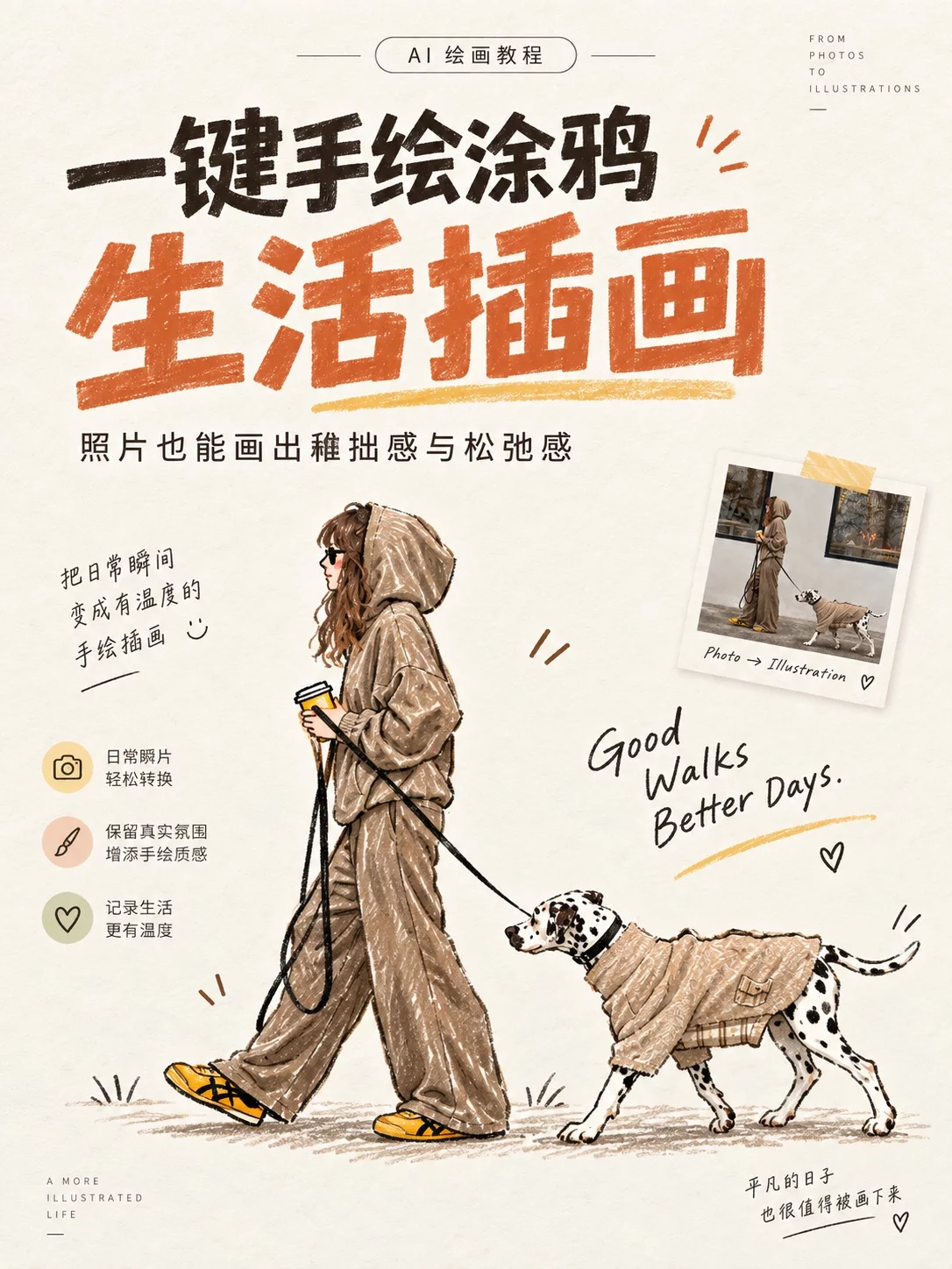 1个提示词就能做!照片秒变治愈系生活手绘插画