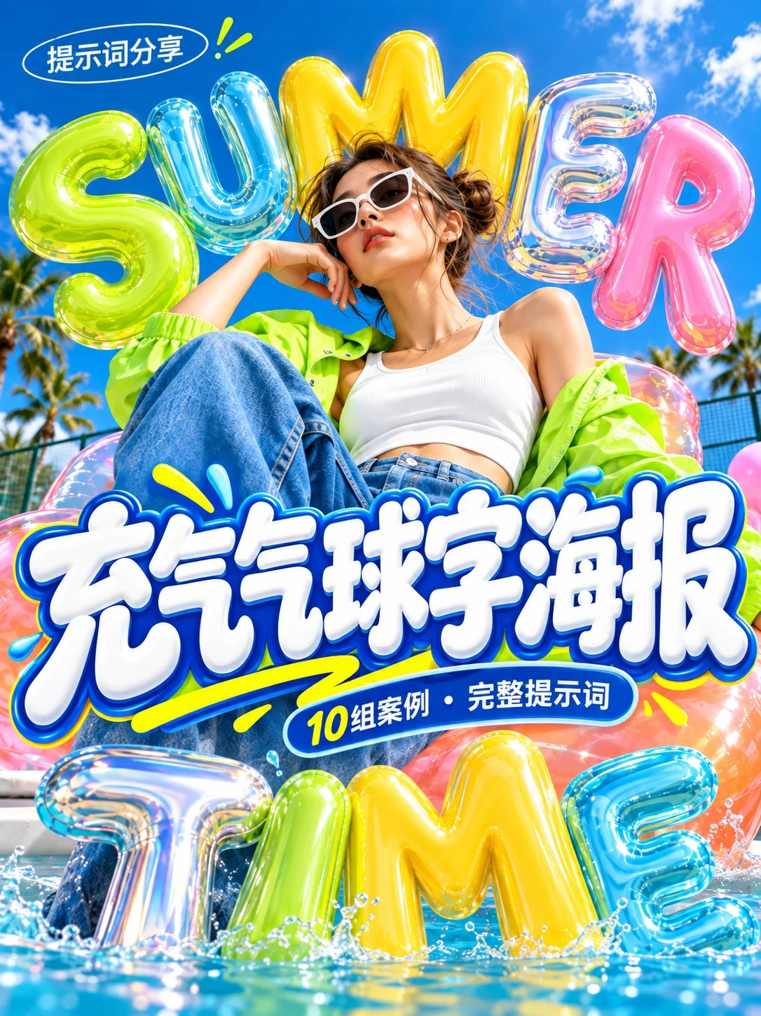 超有夏日感!10组SUMMER TIME充气气球字海报AI提示词