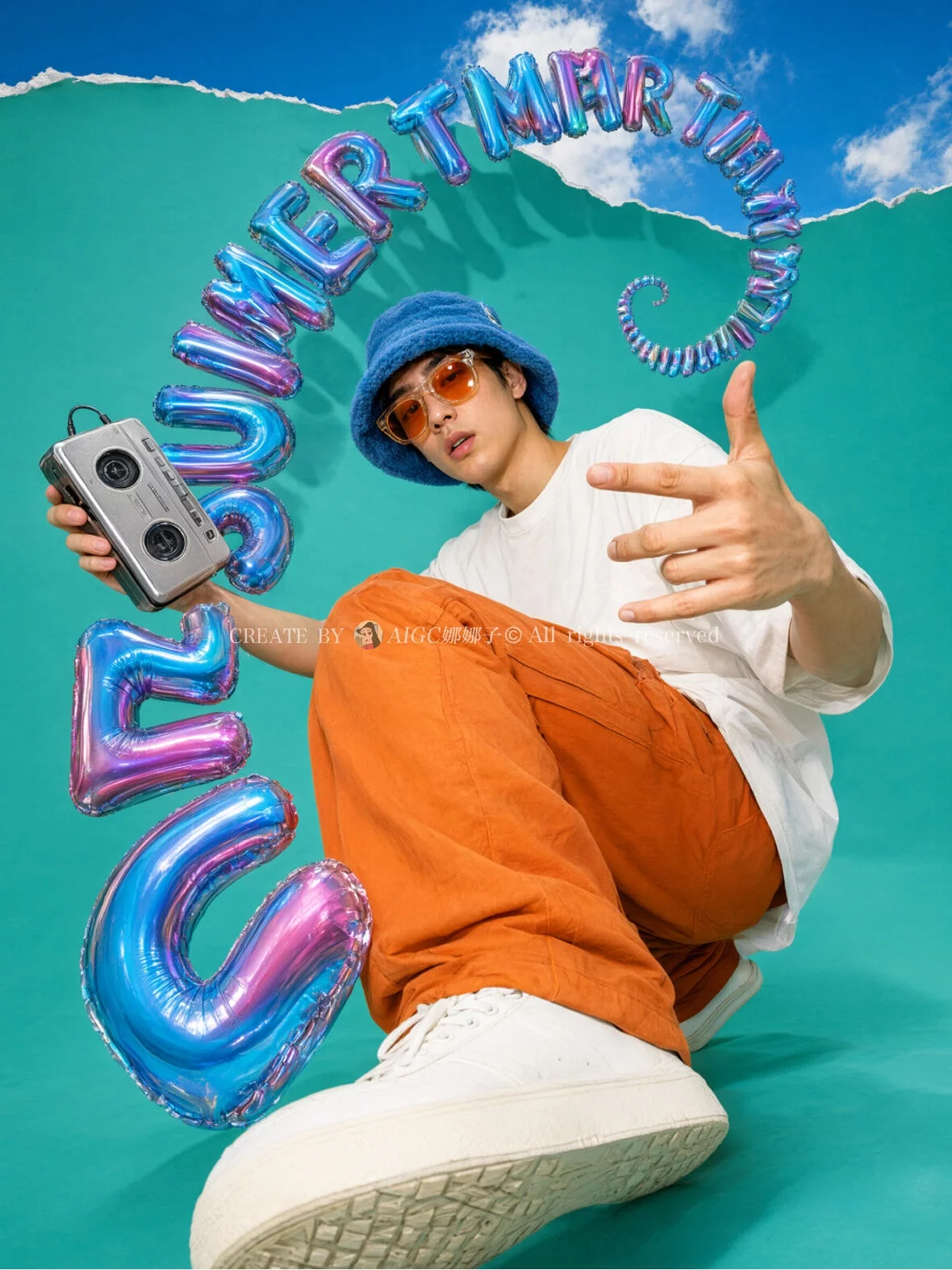 超有夏日感!10组SUMMER TIME充气气球字海报AI提示词