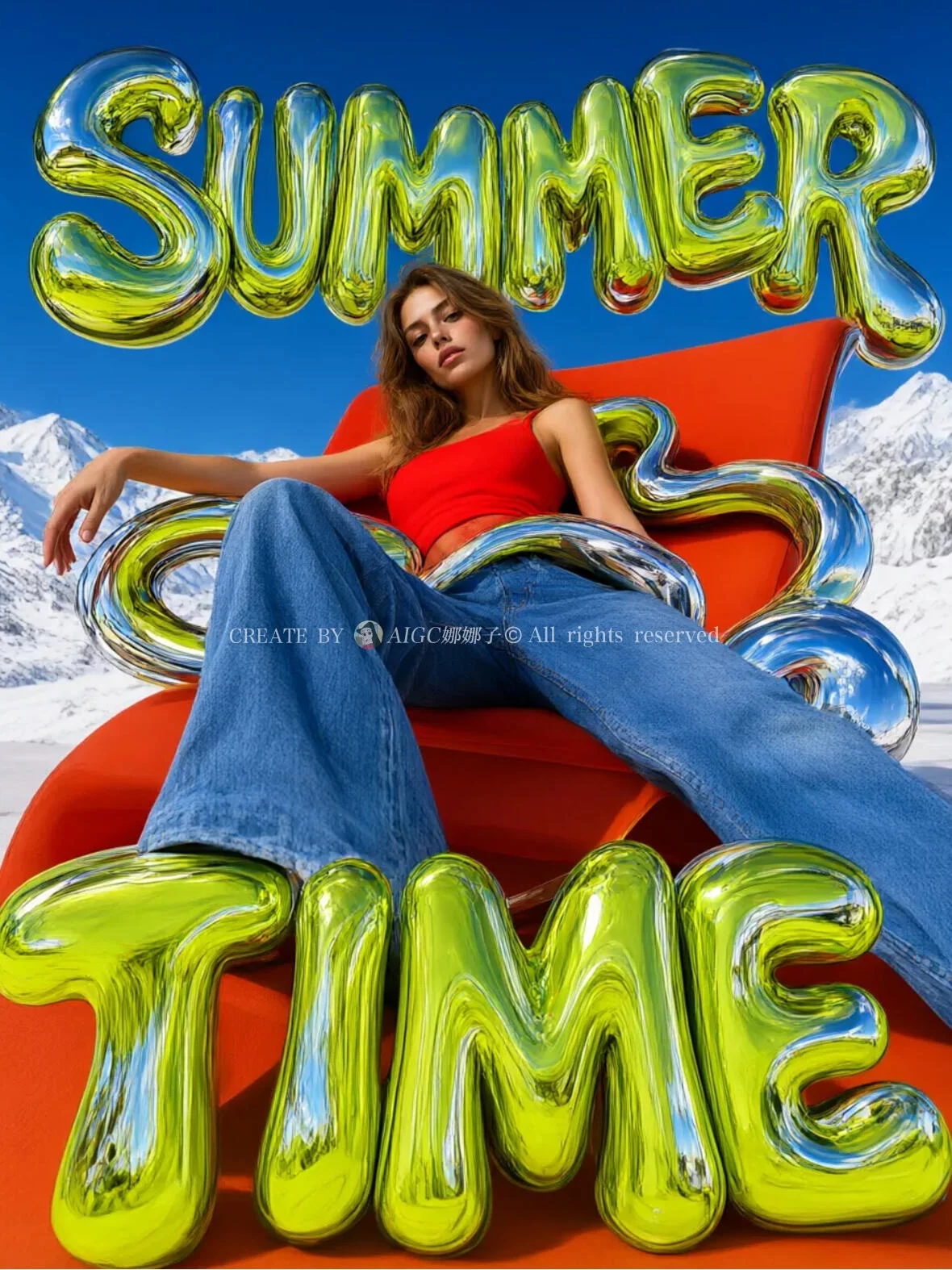 超有夏日感!10组SUMMER TIME充气气球字海报AI提示词
