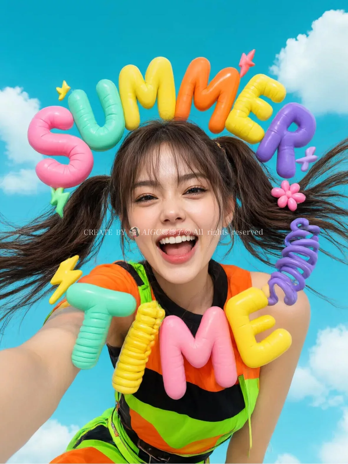 超有夏日感!10组SUMMER TIME充气气球字海报AI提示词