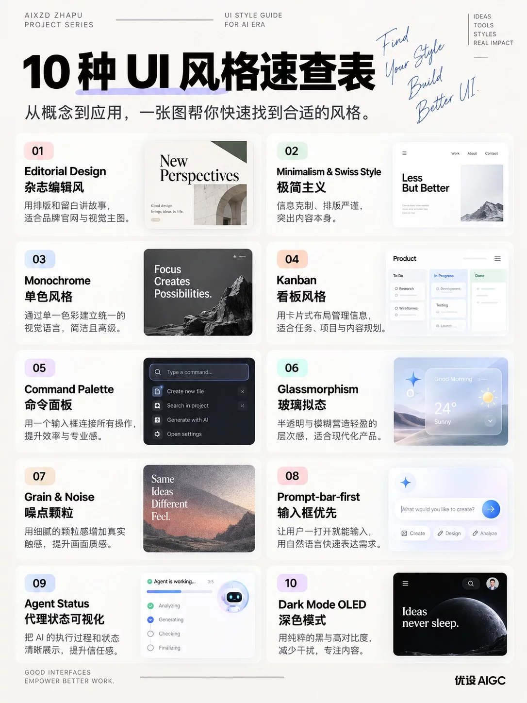 AI时代Vibe Design必备的10种UI风格名词!教你把设计感说清楚
