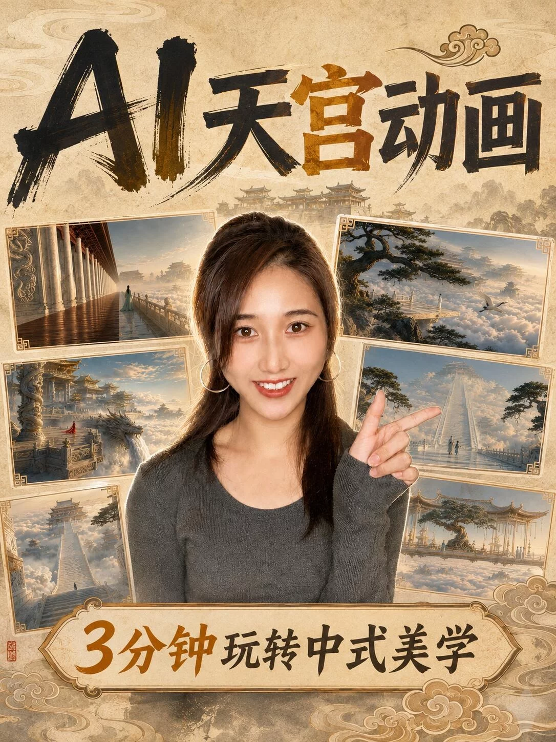 中式天宫动画最近太火了！3步教你用AI做出仙气大片