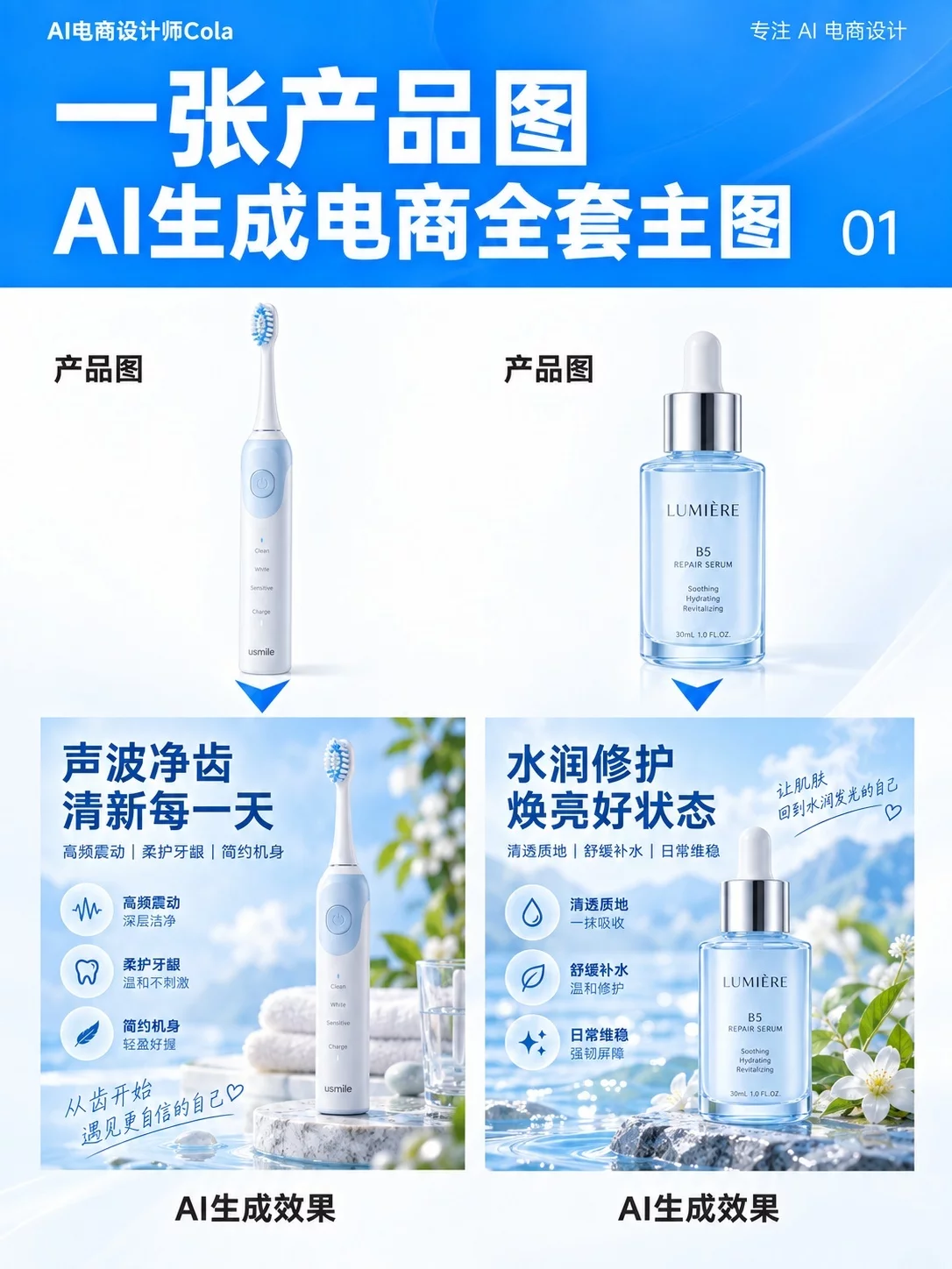 电商设计提效了！8组案例教你用AI批量做全套主图