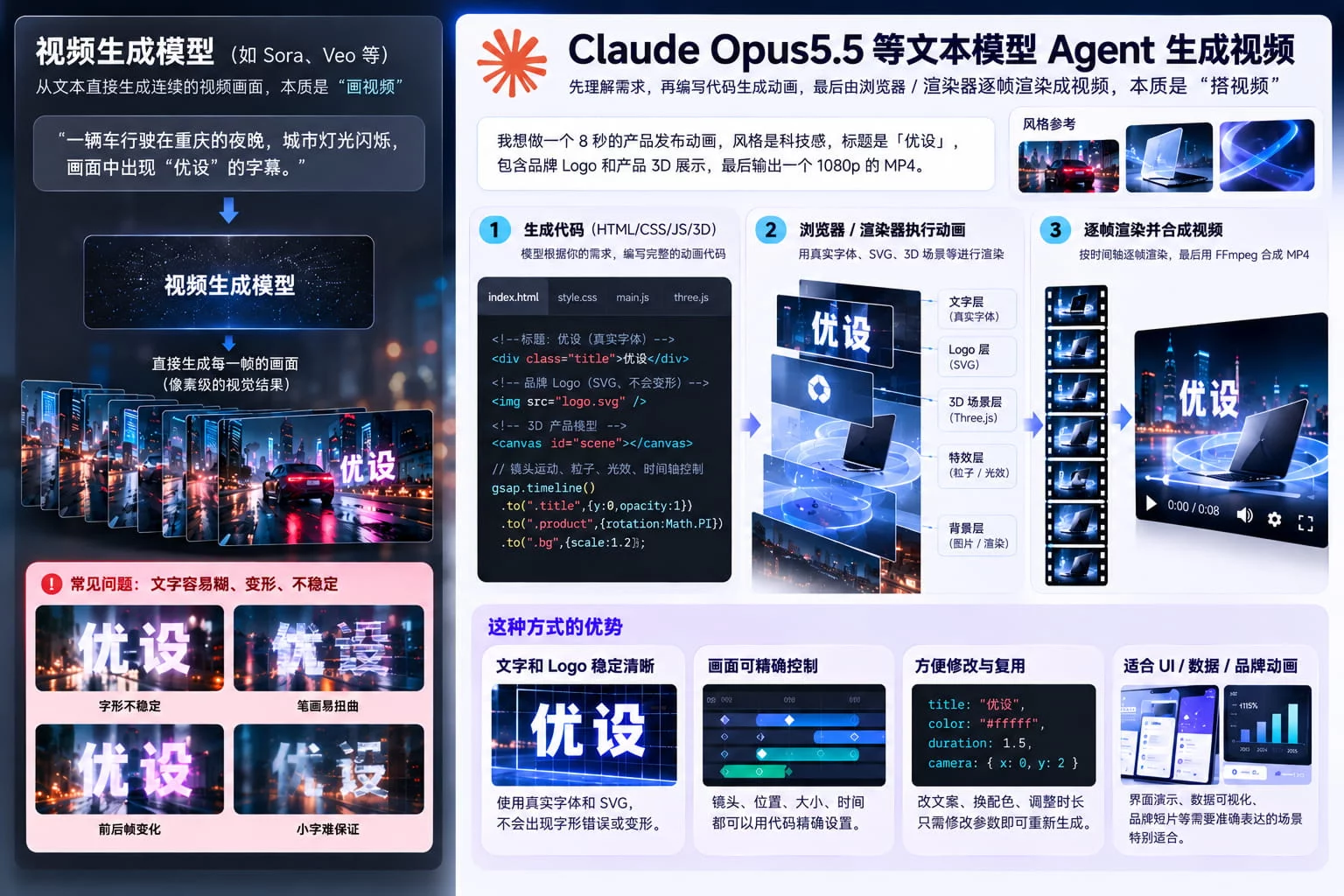 为什么文本模型Opus也能做视频？拆解AI生成代码动效新玩法