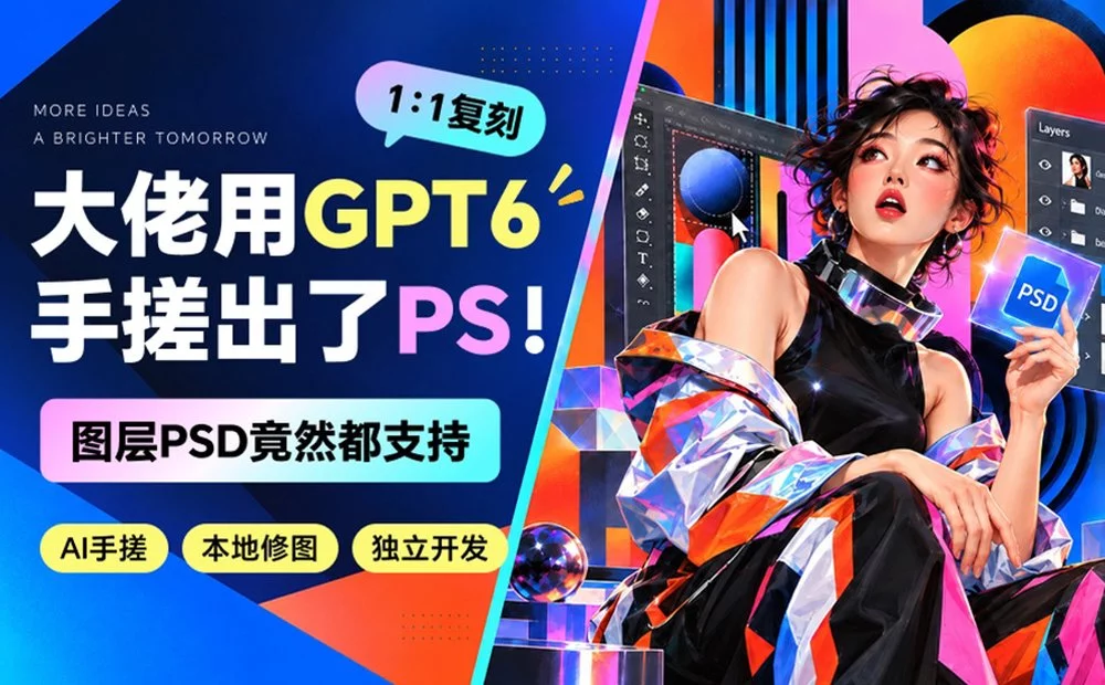 这个大佬用GPT 6手搓出了PS!1:1复刻,图层PSD竟然都支持!