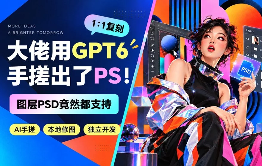 这个大佬用GPT 6手搓出了PS!1:1复刻,图层PSD竟然都支持!