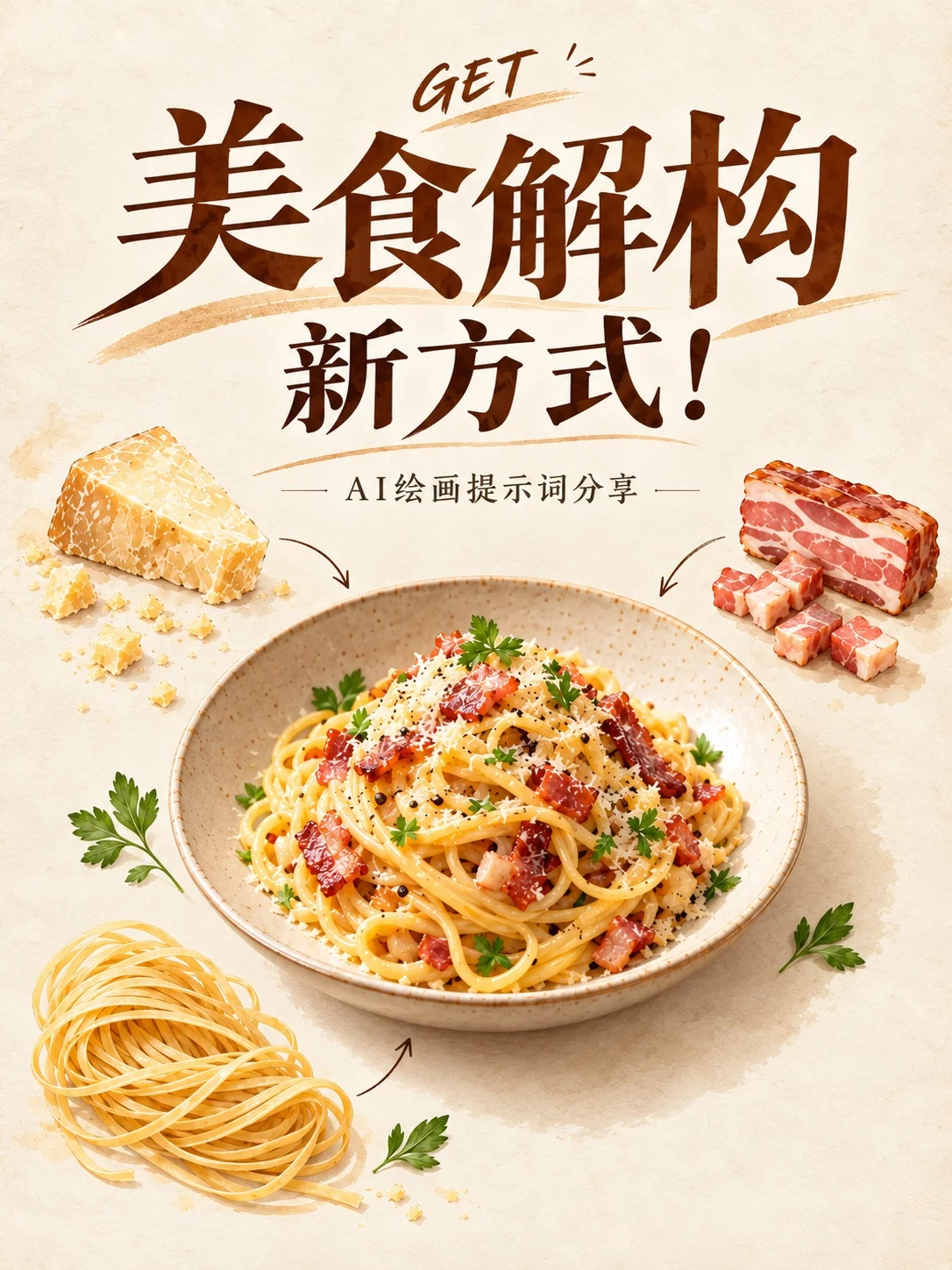 太有意思了！9组AI美食解构提示词，把一道菜拆成食材信息图